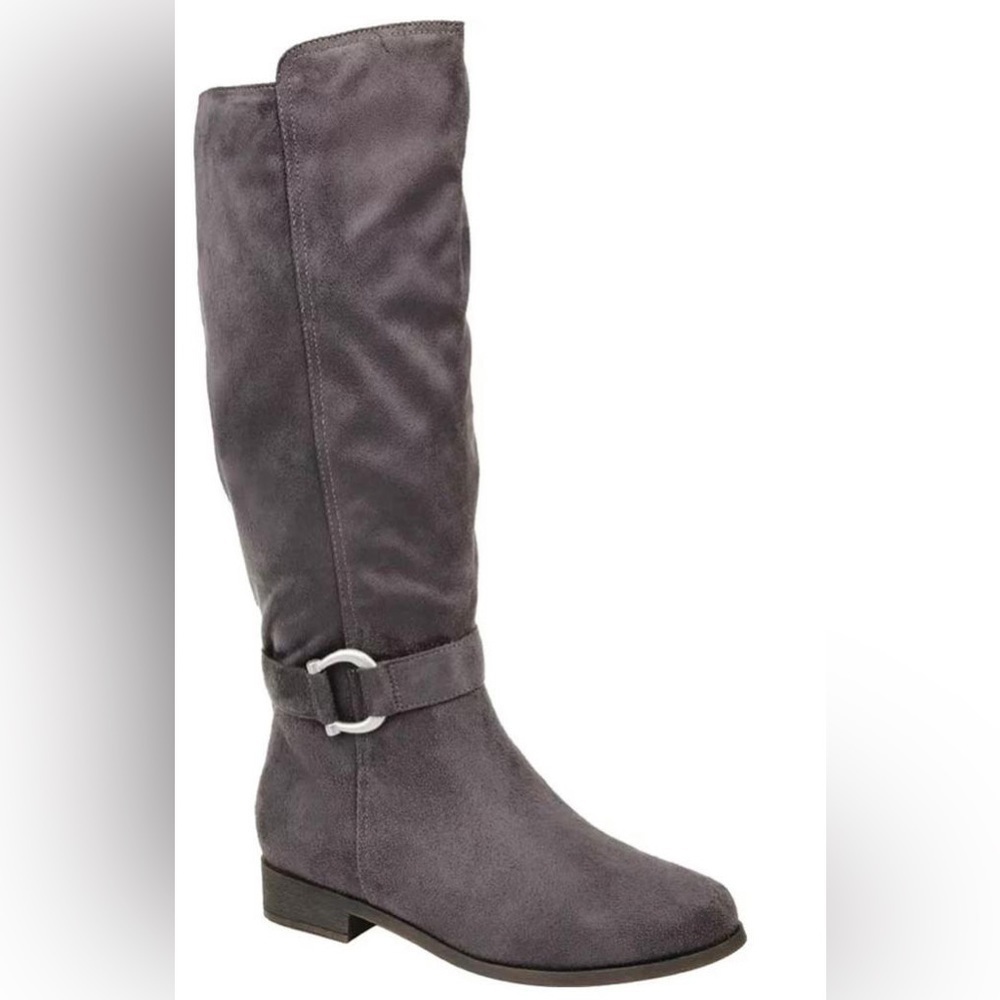 Nib Journee Collection Cate Extra Wide Calf Knee High Boots in Grey Faux Suede
